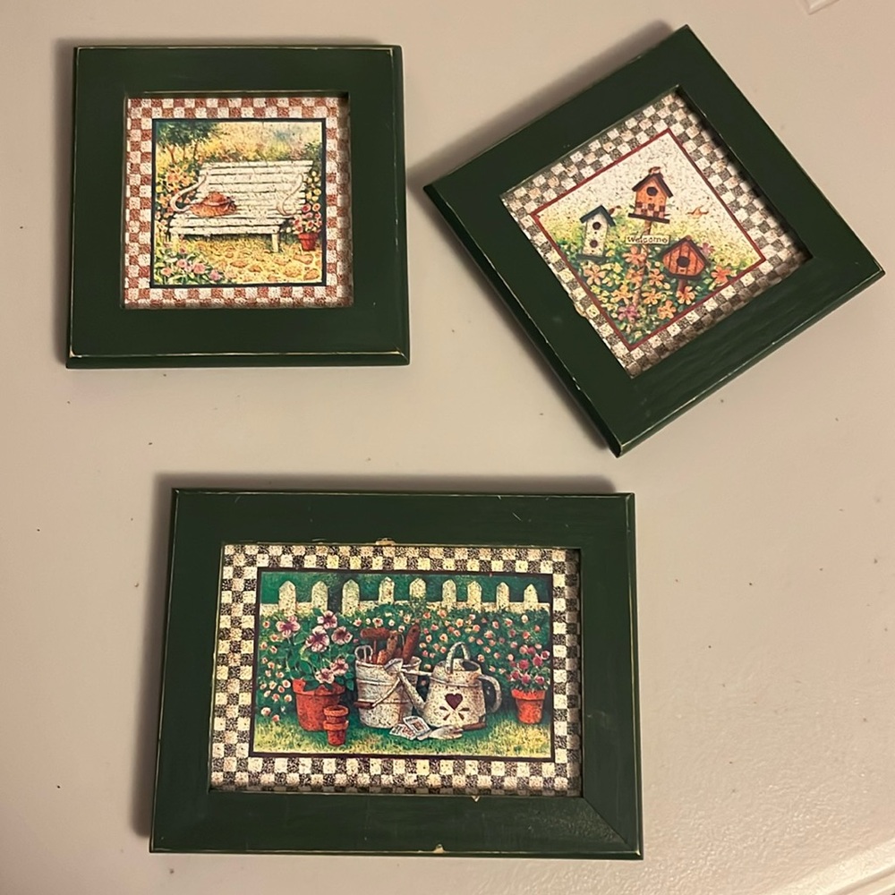 Set of three mini prints garden theme wall decor